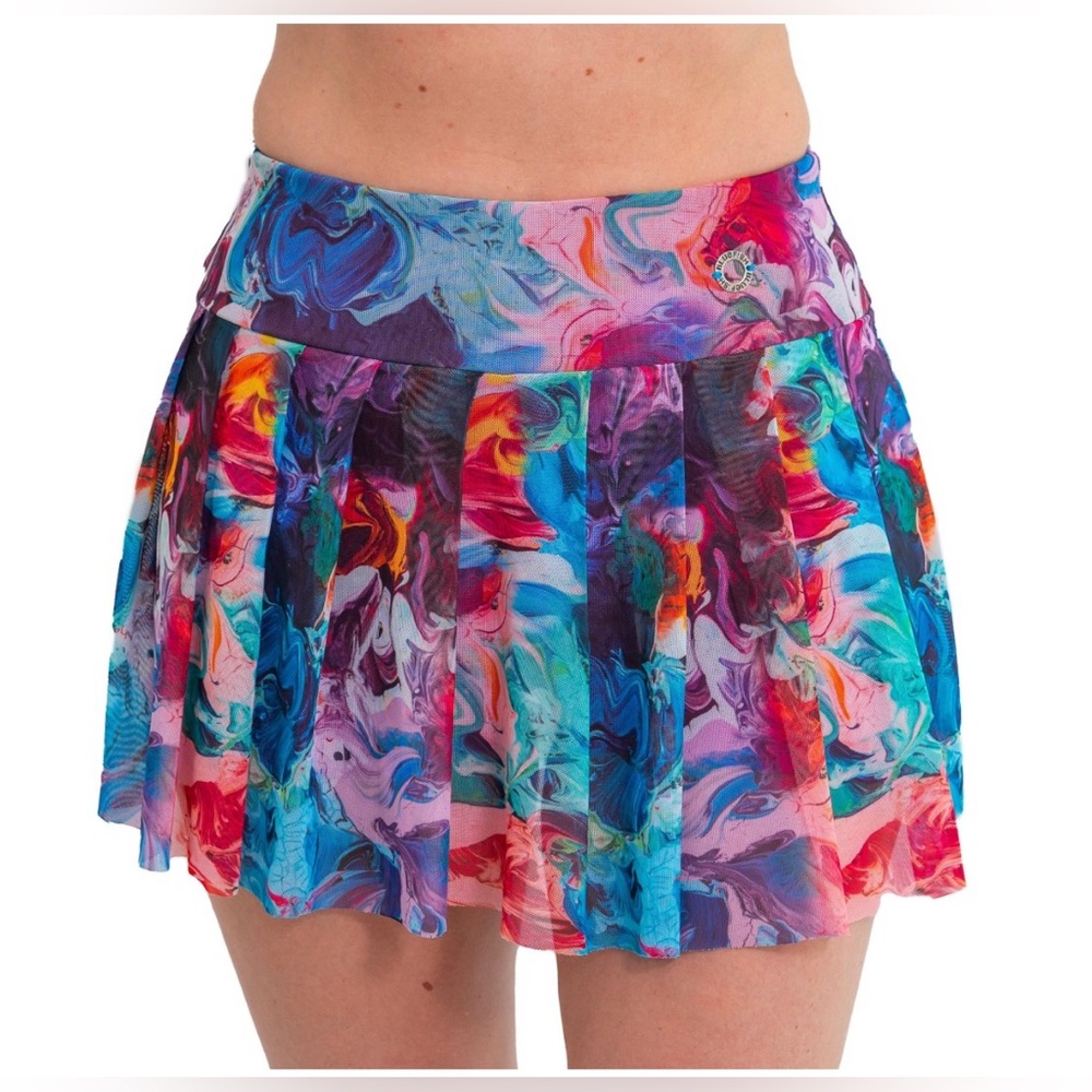 Blue Fish Multicolor Abstract Mini Skirt